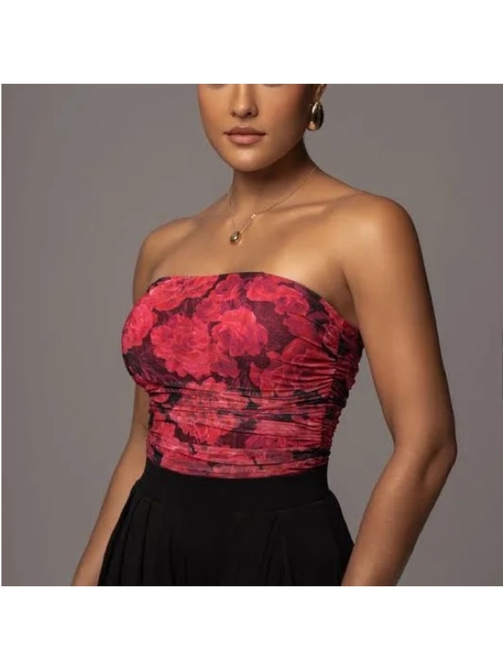 JLUXLABEL PINK FLORAL THE RIVIERA MESH CORSET
Red Floral Strapless Top